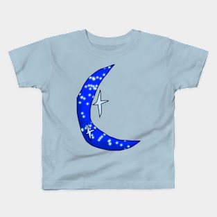 Crescent Blue Sparkly Moon Kids T-Shirt